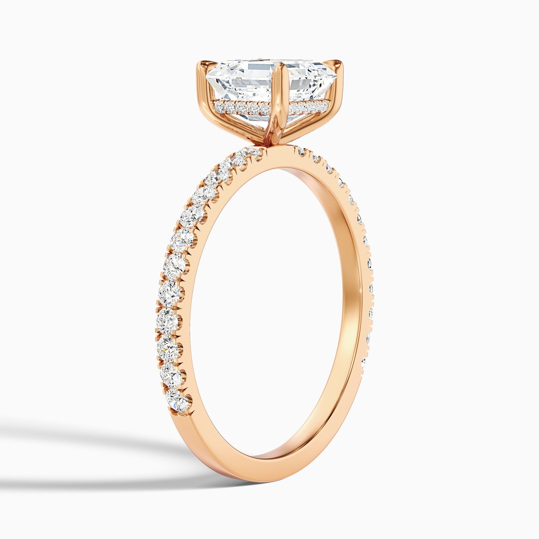 Crystaluxe Asscher Cut Side Stone Pave Lab Grown Diamond Engagement Ring